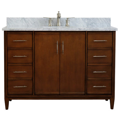 49" Single sink vanity in Walnut finish with White Carrara marble and oval sink