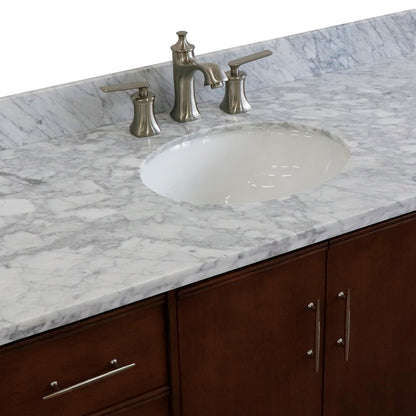 49" Single sink vanity in Walnut finish with White Carrara marble and oval sink