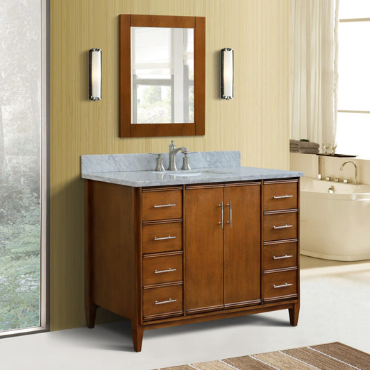 49" Single sink vanity in Walnut finish with White Carrara marble and rectangle sink