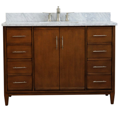 49" Single sink vanity in Walnut finish with White Carrara marble and rectangle sink