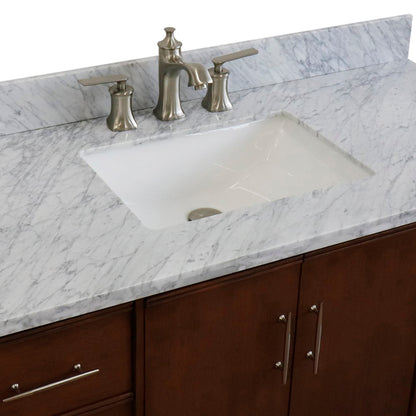 49" Single sink vanity in Walnut finish with White Carrara marble and rectangle sink