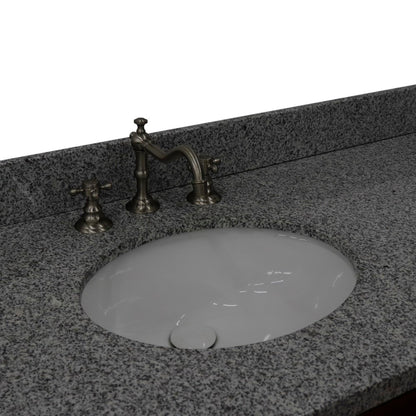 61" Double sink vanity in Walnut finish with Gray granite and oval sink