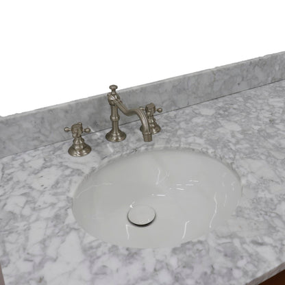 61" Double sink vanity in Walnut finish with White Carrara marble and oval sink