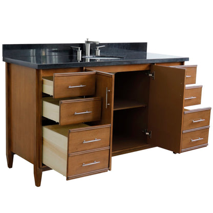61" Single sink vanity in Walnut finish with Black galaxy granite and oval sink