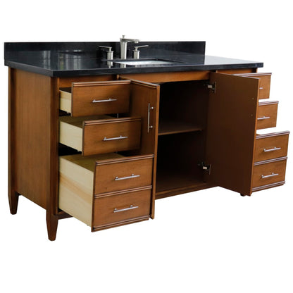 61" Single sink vanity in Walnut finish with Black galaxy granite and rectangle sink