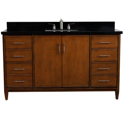 61" Single sink vanity in Walnut finish with Black galaxy granite and rectangle sink