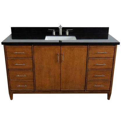 61" Single sink vanity in Walnut finish with Black galaxy granite and rectangle sink