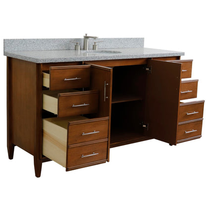 61" Single sink vanity in Walnut finish with Gray granite and oval sink