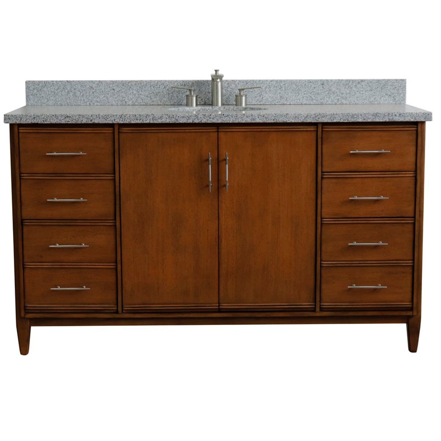 61" Single sink vanity in Walnut finish with Gray granite and oval sink
