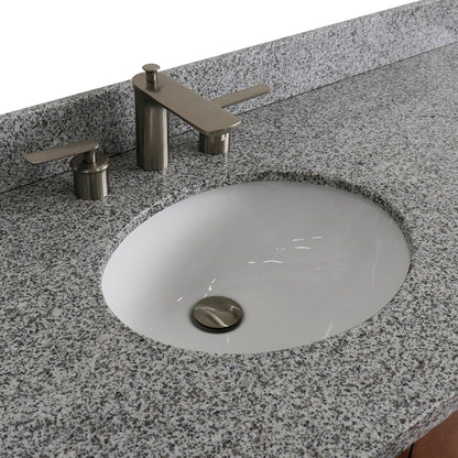 61" Single sink vanity in Walnut finish with Gray granite and oval sink