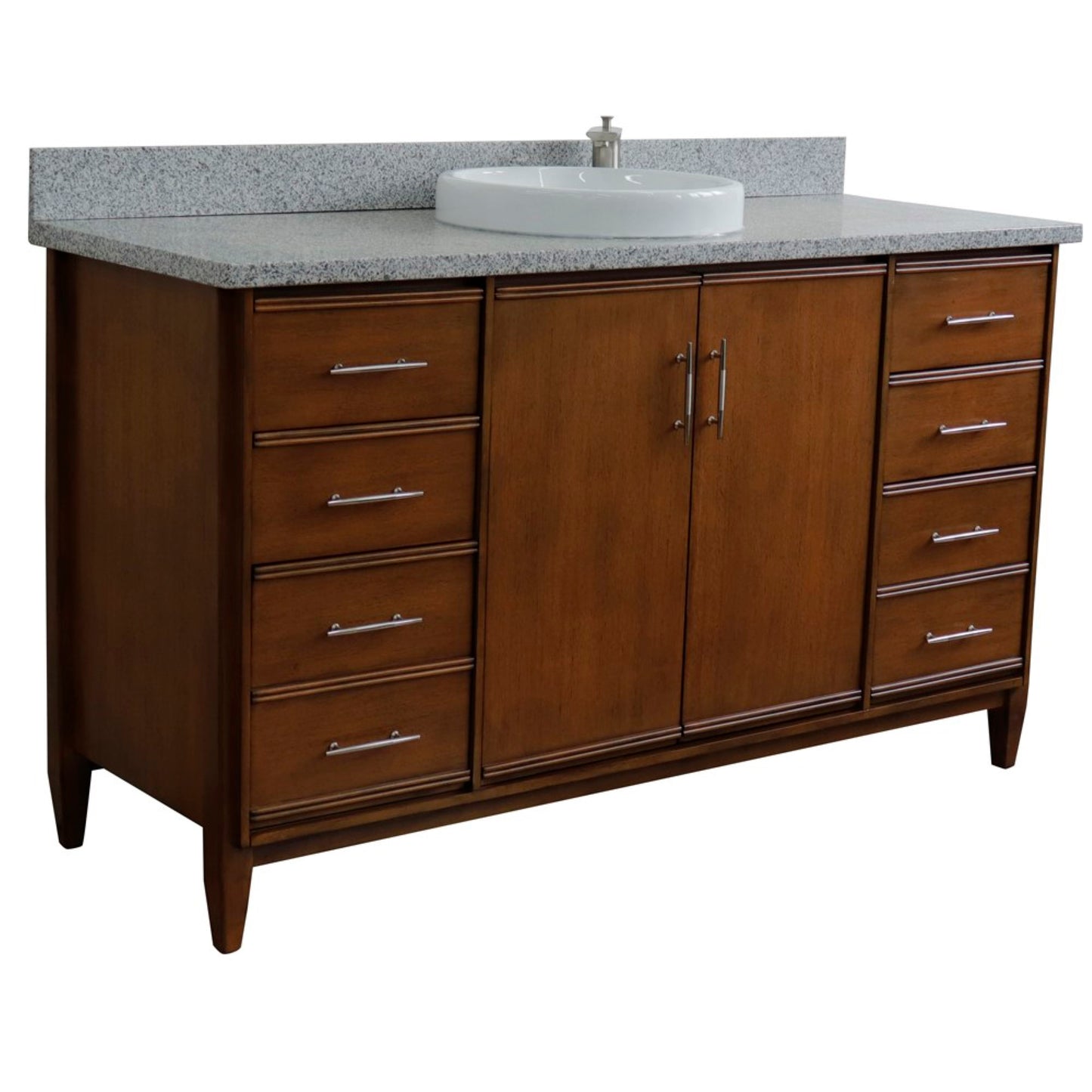 61" Single sink vanity in Walnut finish with Gray granite and round sink