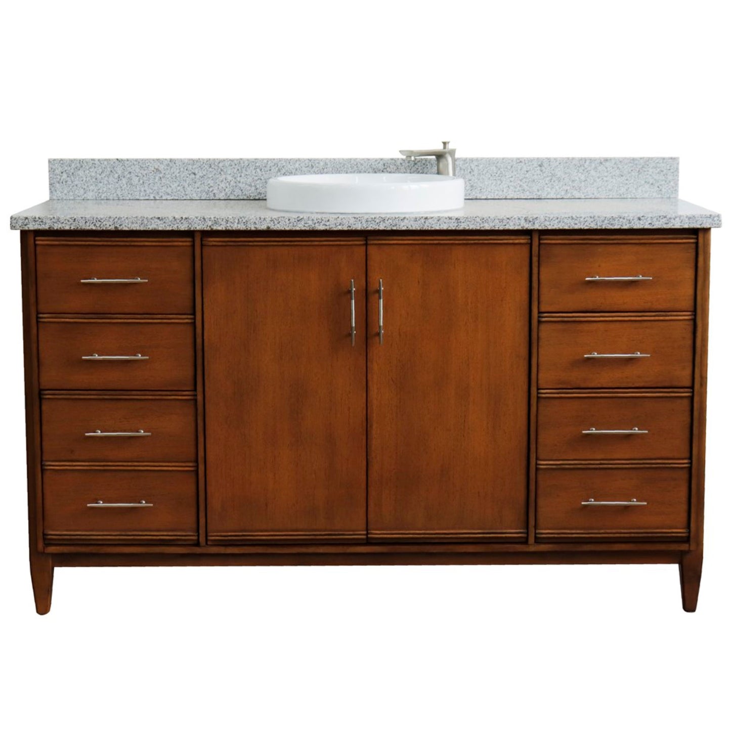 61" Single sink vanity in Walnut finish with Gray granite and round sink