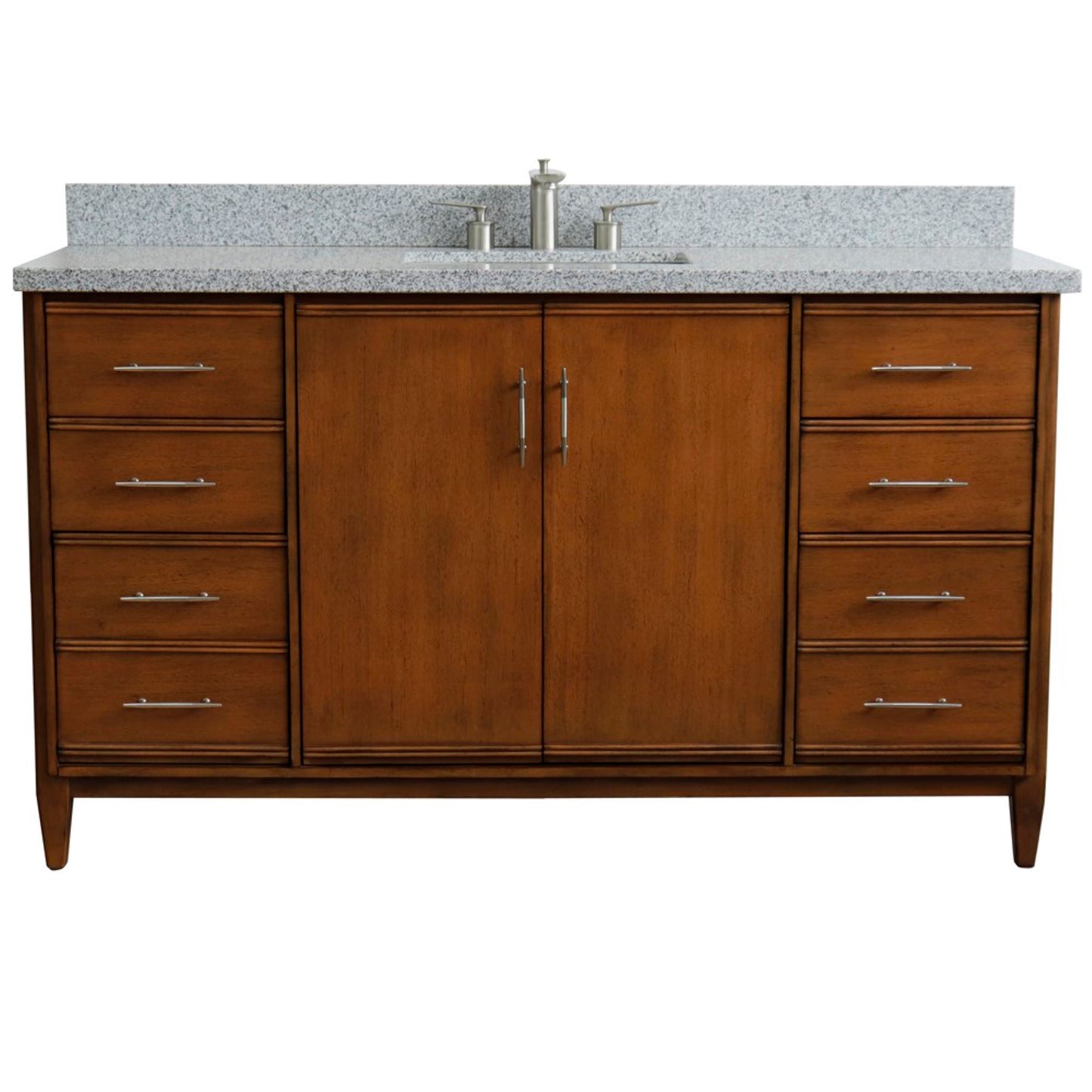 61" Single sink vanity in Walnut finish with Gray granite and rectangle sink