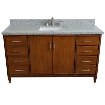 61" Single sink vanity in Walnut finish with Gray granite and rectangle sink