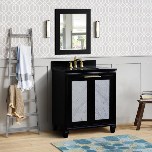 31" Single sink vanity in Black finish with Black galaxy granite with oval sink