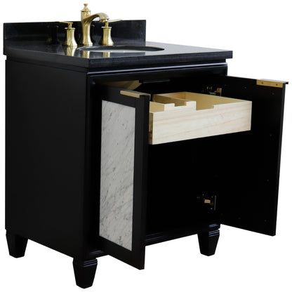 31" Single sink vanity in Black finish with Black galaxy granite with oval sink