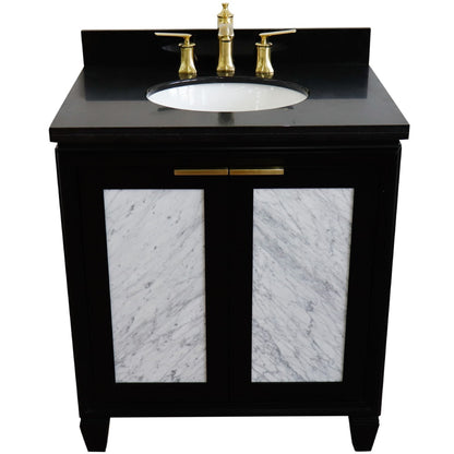 31" Single sink vanity in Black finish with Black galaxy granite with oval sink