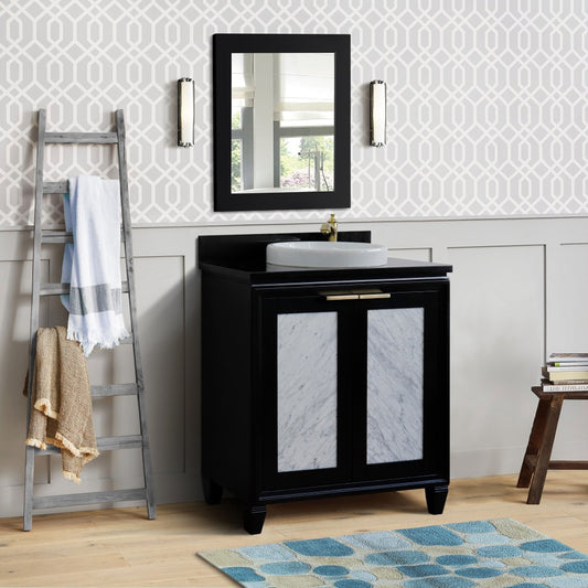 31" Single sink vanity in Black finish with Black galaxy granite with round sink