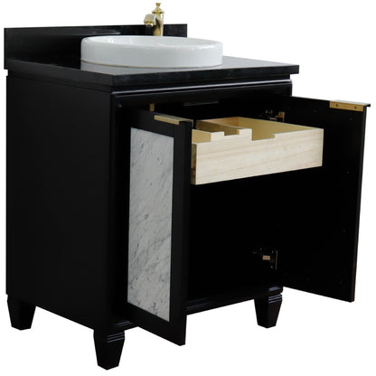 31" Single sink vanity in Black finish with Black galaxy granite with round sink