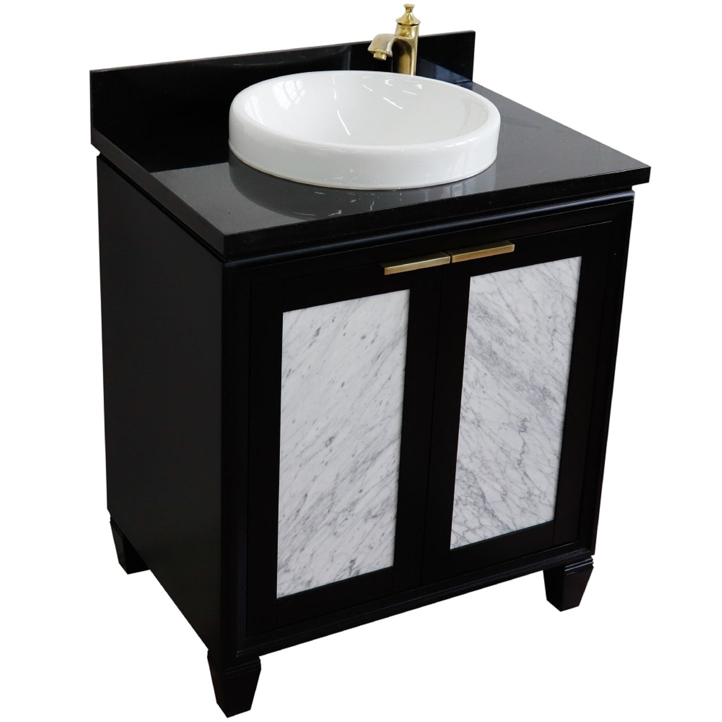 31" Single sink vanity in Black finish with Black galaxy granite with round sink