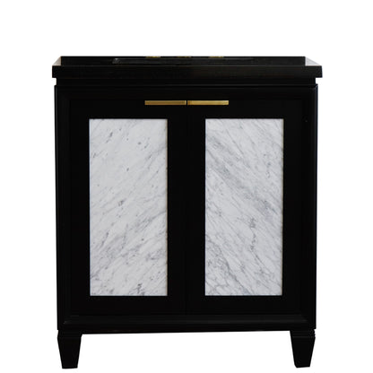 31" Single sink vanity in Black finish with Black galaxy granite with rectangle sink