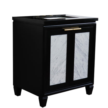 31" Single sink vanity in Black finish with Black galaxy granite with rectangle sink