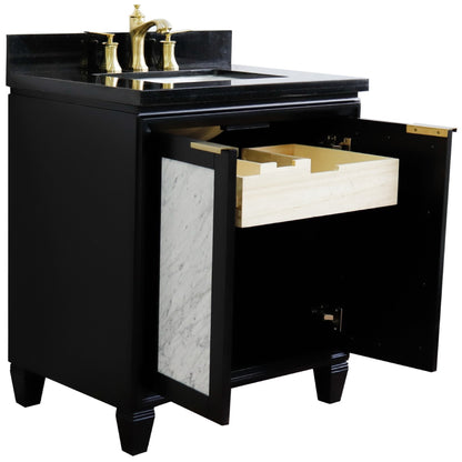 31" Single sink vanity in Black finish with Black galaxy granite with rectangle sink