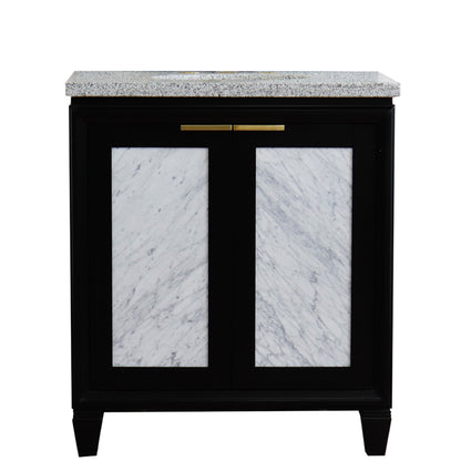 31" Single sink vanity in Black finish with Gray granite with oval sink