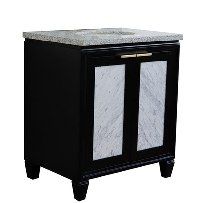 31" Single sink vanity in Black finish with Gray granite with oval sink