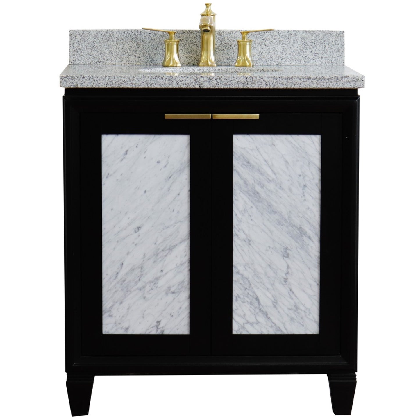 31" Single sink vanity in Black finish with Gray granite with oval sink