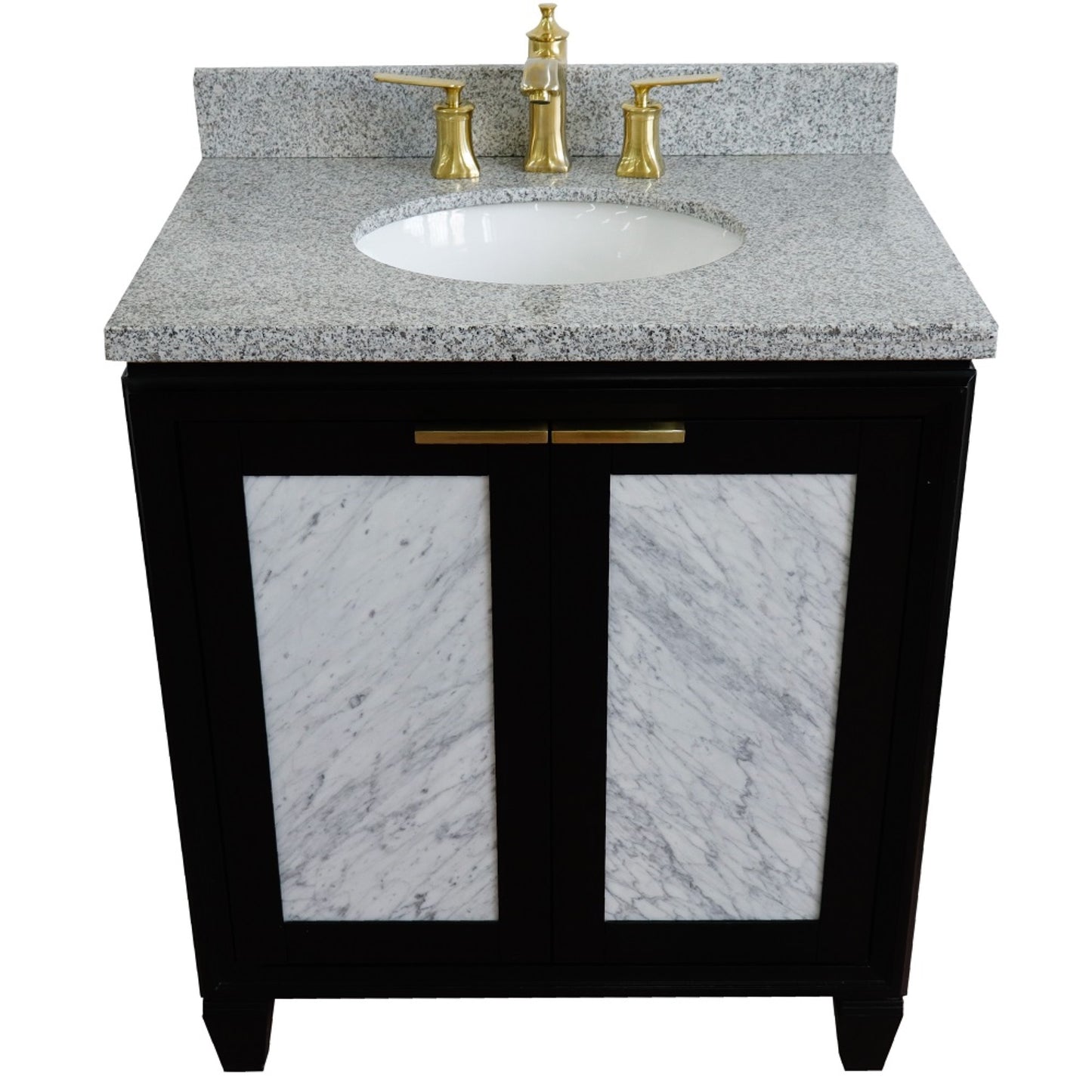31" Single sink vanity in Black finish with Gray granite with oval sink