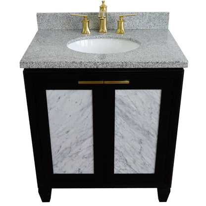 31" Single sink vanity in Black finish with Gray granite with oval sink