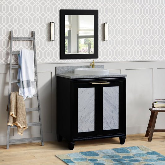 31" Single sink vanity in Black finish with Gray granite with round sink
