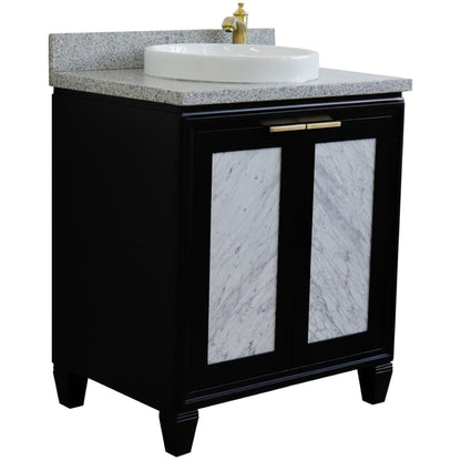 31" Single sink vanity in Black finish with Gray granite with round sink