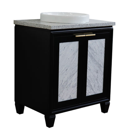31" Single sink vanity in Black finish with Gray granite with round sink
