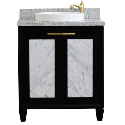 31" Single sink vanity in Black finish with Gray granite with round sink