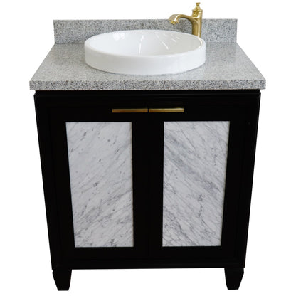 31" Single sink vanity in Black finish with Gray granite with round sink