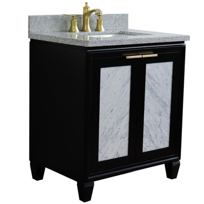 31" Single sink vanity in Black finish with Gray granite with rectangle sink