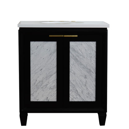 31" Single sink vanity in Black finish with White engineered stone with oval sink