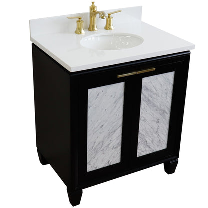 31" Single sink vanity in Black finish with White engineered stone with oval sink