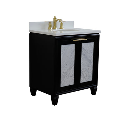 31" Single sink vanity in Black finish with White engineered stone with oval sink