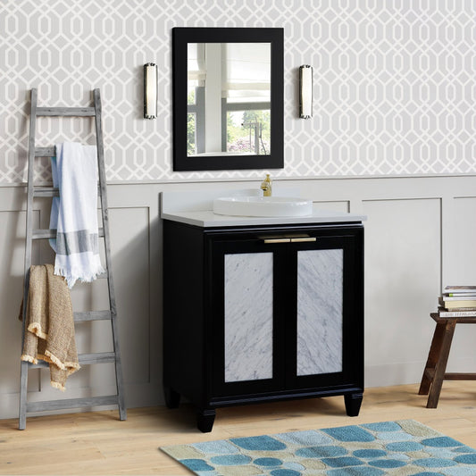 31" Single sink vanity in Black finish with White engineered stone with round sink