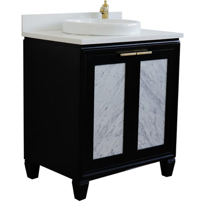 31" Single sink vanity in Black finish with White engineered stone with round sink