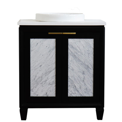 31" Single sink vanity in Black finish with White engineered stone with round sink