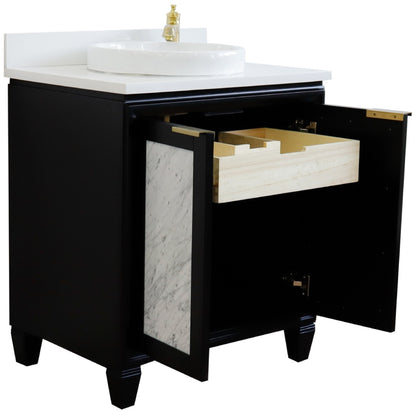 31" Single sink vanity in Black finish with White engineered stone with round sink