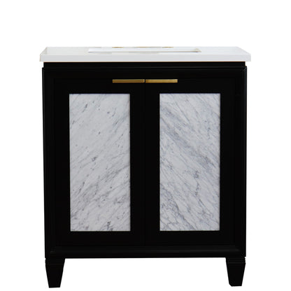 31" Single sink vanity in Black finish with White engineered stone with rectangle sink