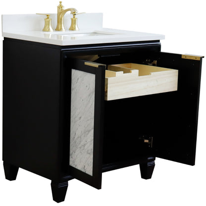 31" Single sink vanity in Black finish with White engineered stone with rectangle sink