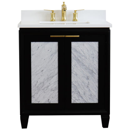 31" Single sink vanity in Black finish with White engineered stone with rectangle sink