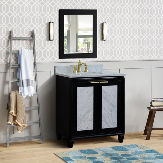 31" Single sink vanity in Black finish with White Carrara marble with oval sink