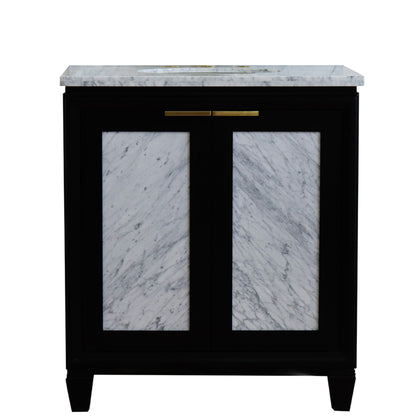 31" Single sink vanity in Black finish with White Carrara marble with oval sink